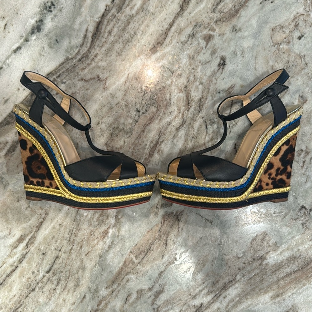 Christian Louboutin leopard print wedge, size 39.5